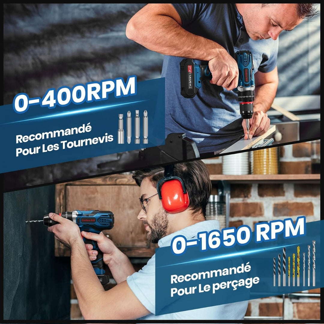 Perceuse-visseuse sans fil 21 V – Kit 29 pièces